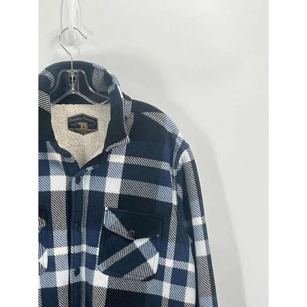 Freedom Foundry Blue Plaid Sherpa Lined Button Shirt Jacket Shacket Sz Large